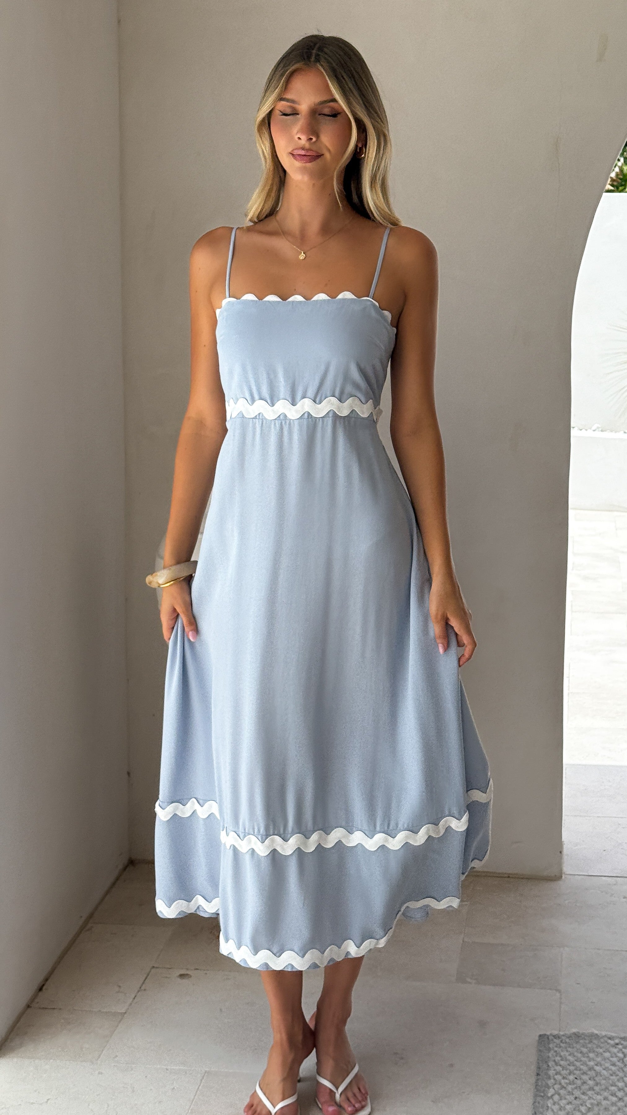 Seraphina Midi Dress - Blue/White - Billy J