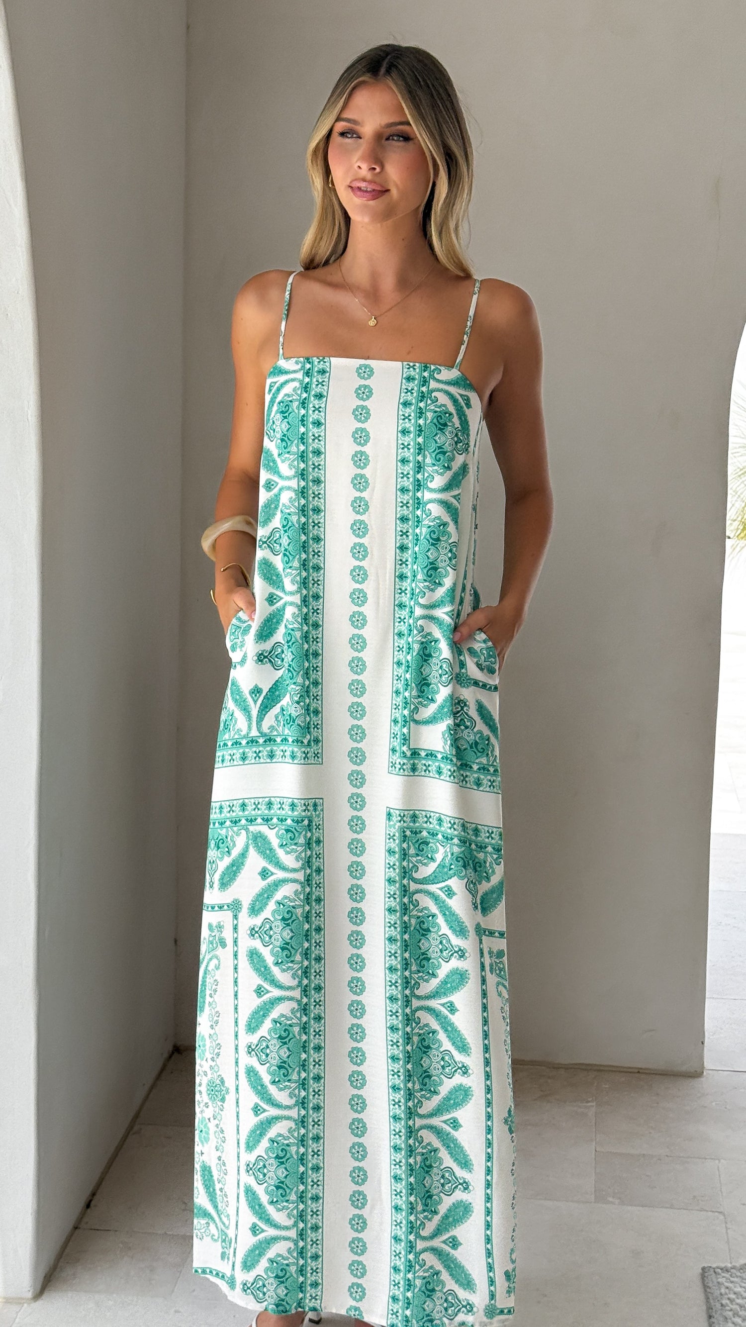 Talise Maxi Dress- Green Aztec - Billy J