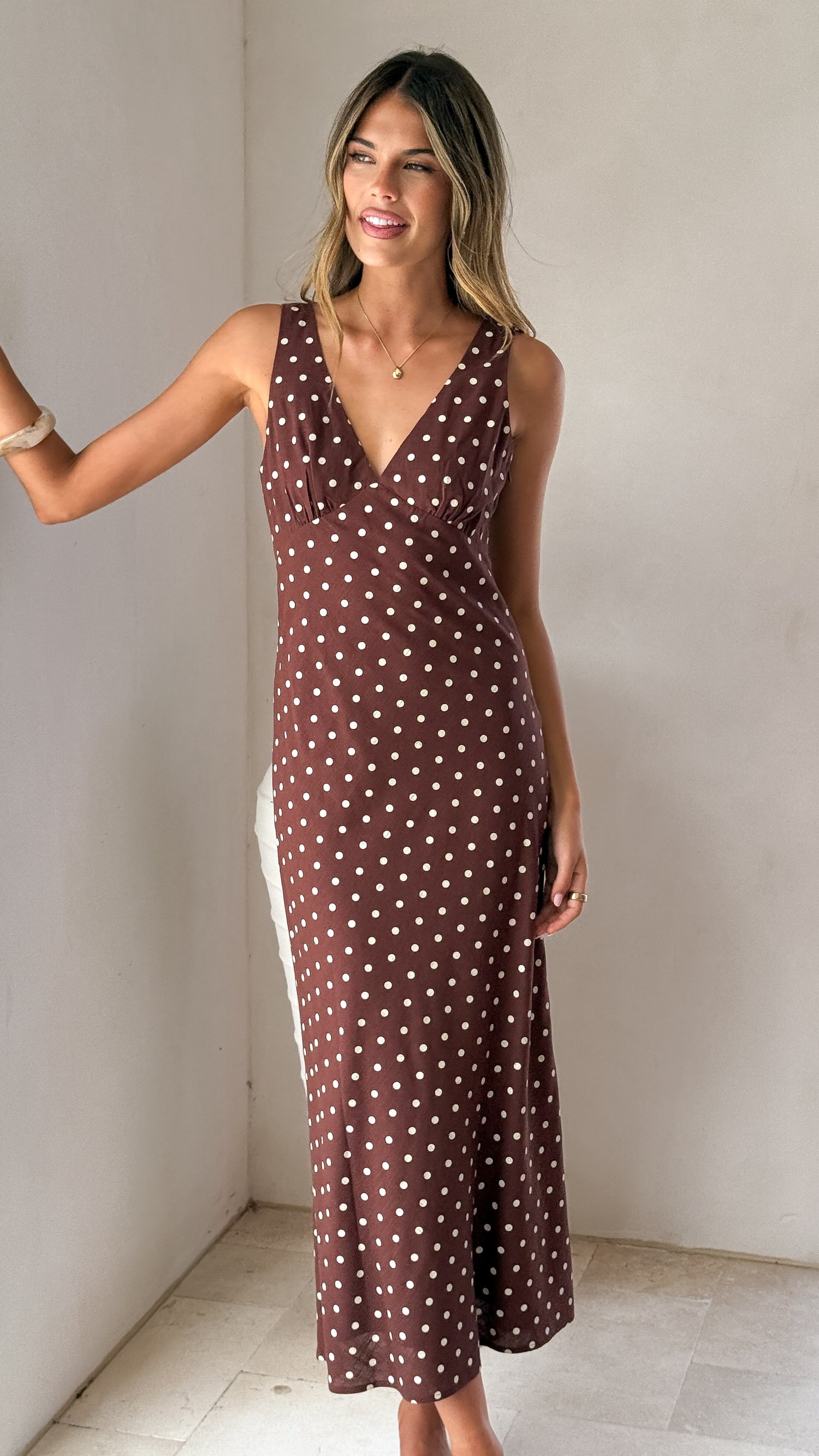 Sammie Maxi Dress - Chocolate/Nude Spot - Billy J