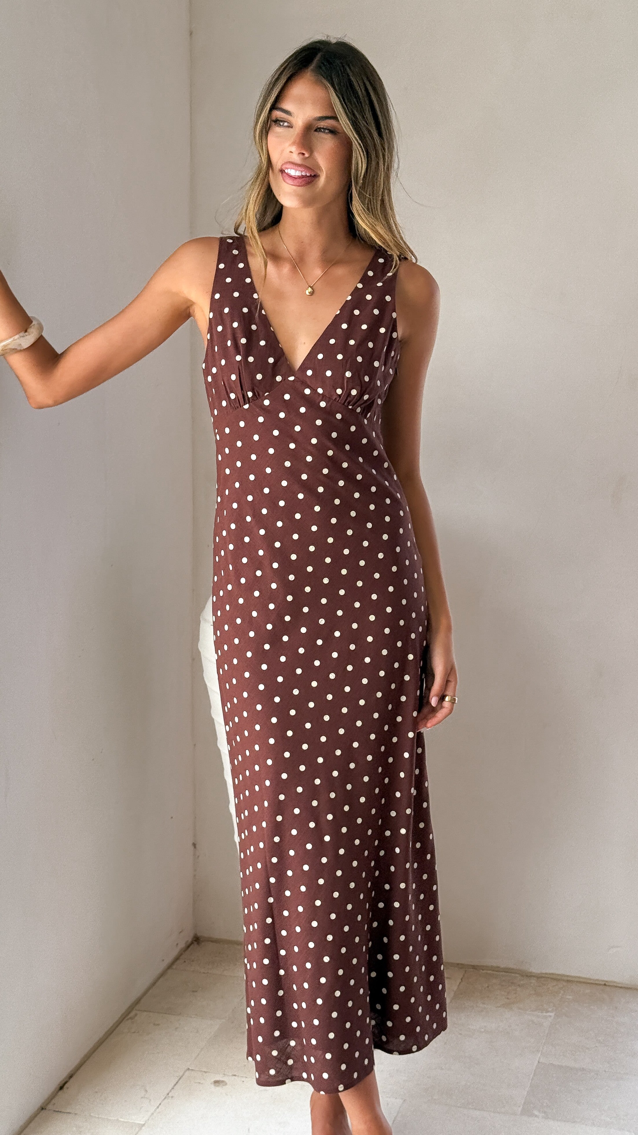 Sammie Maxi Dress - Chocolate/Nude Spot - Billy J