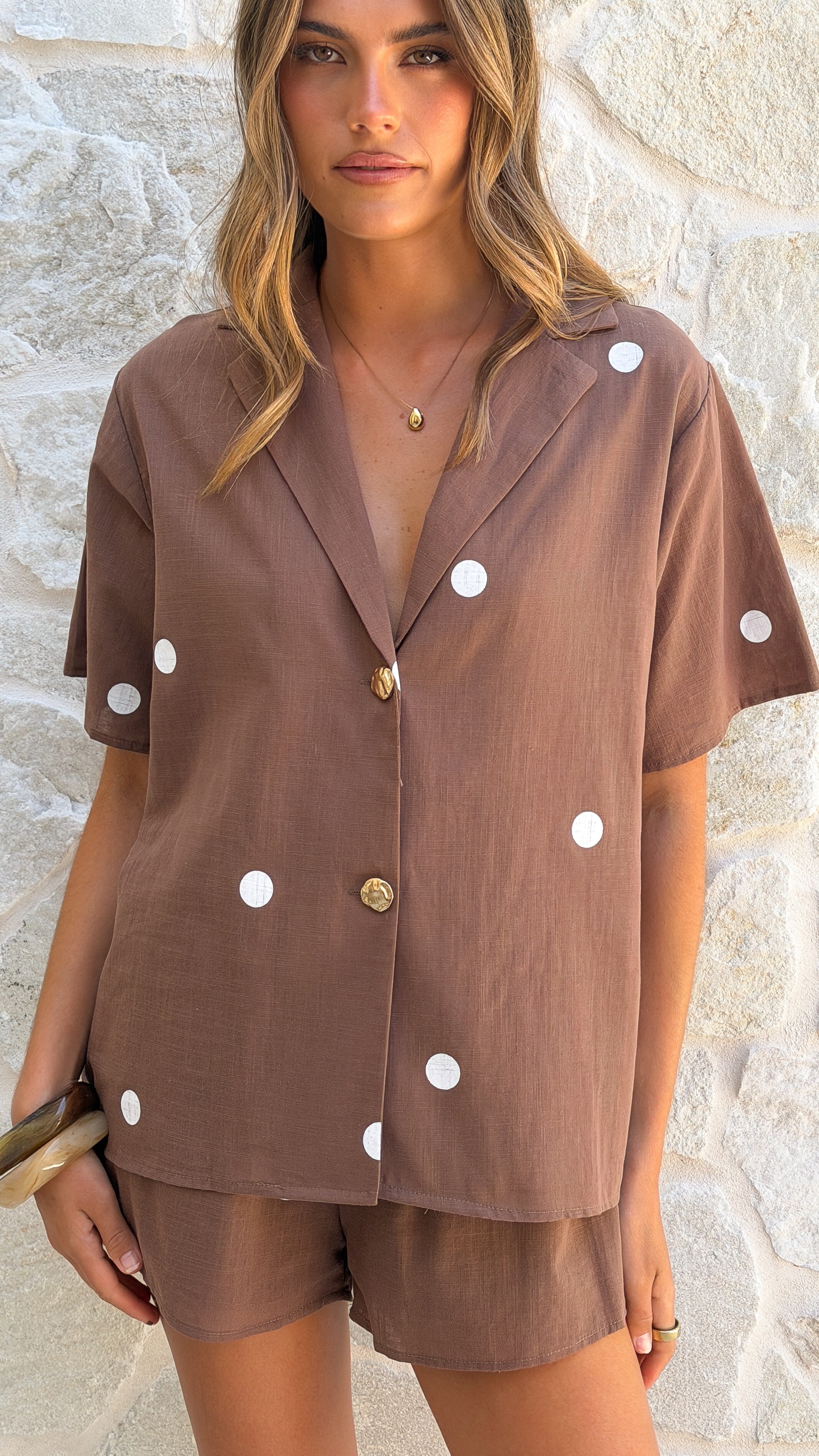 Nadine Shirt and Shorts Set - Chocolate Polka - Billy J