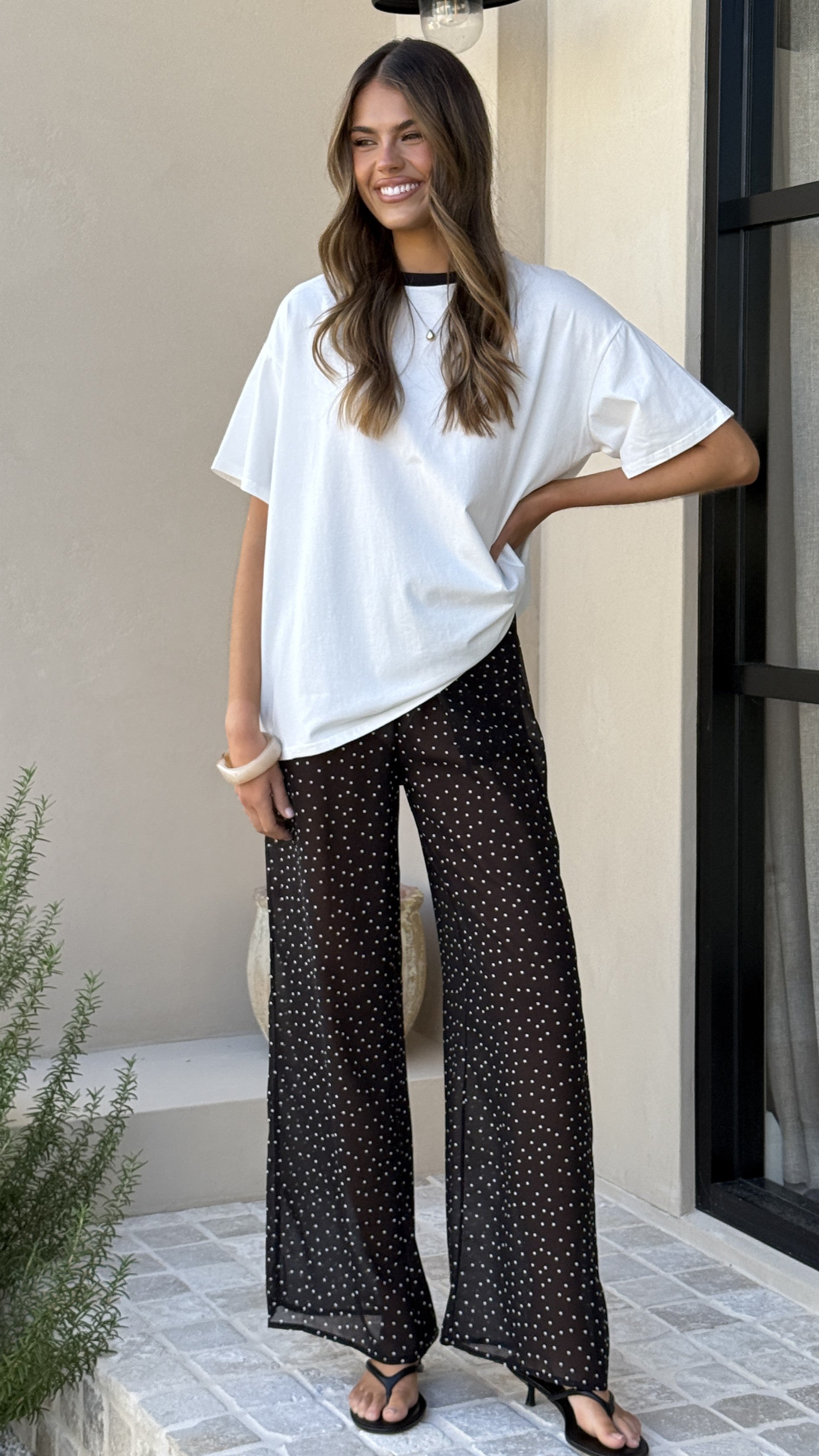 Zavier Oversized T-Shirt and Polka Dot Pants Set - White/Black - Billy J