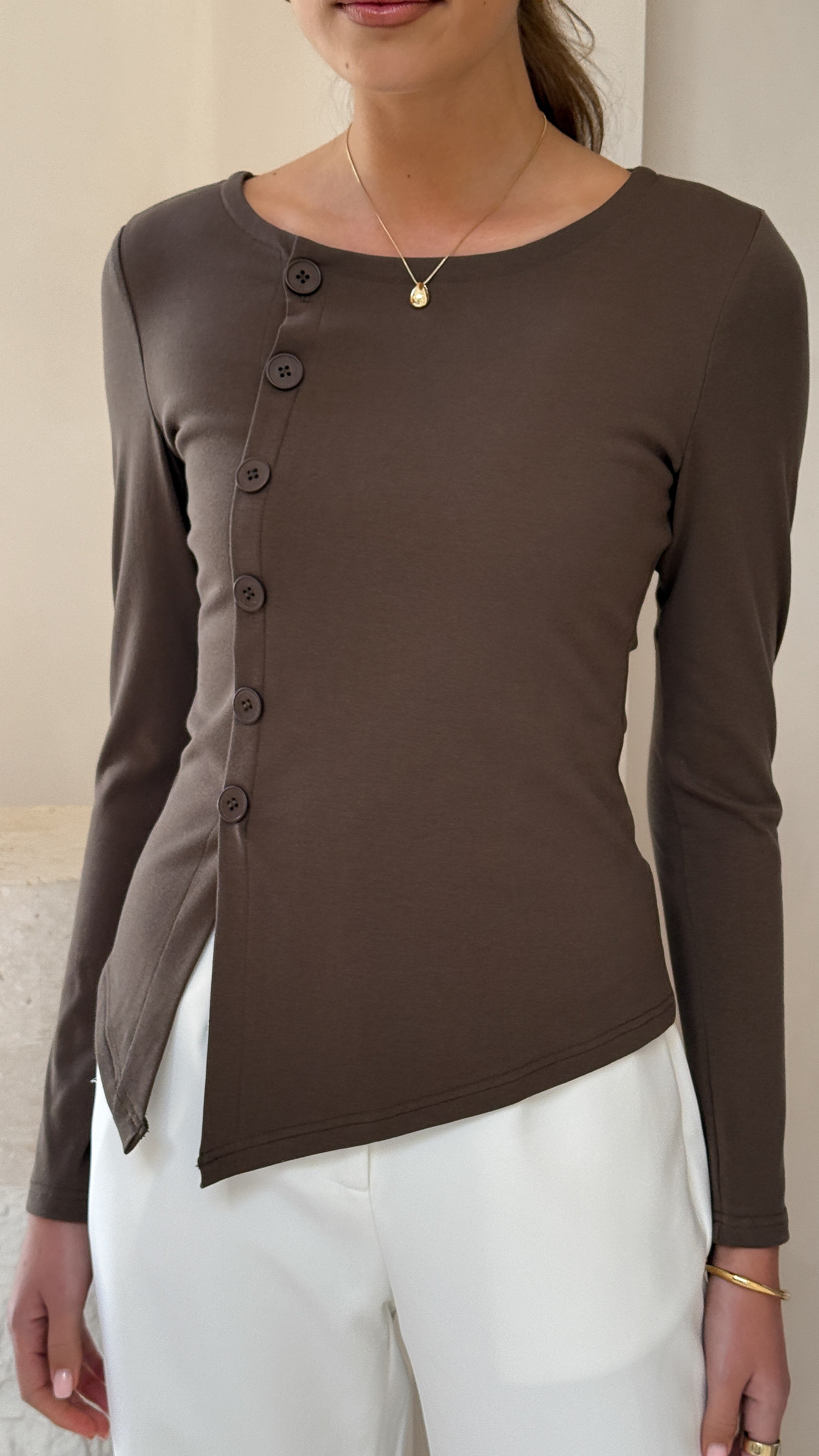 Addison Long Sleeve Top - Brown - Billy J