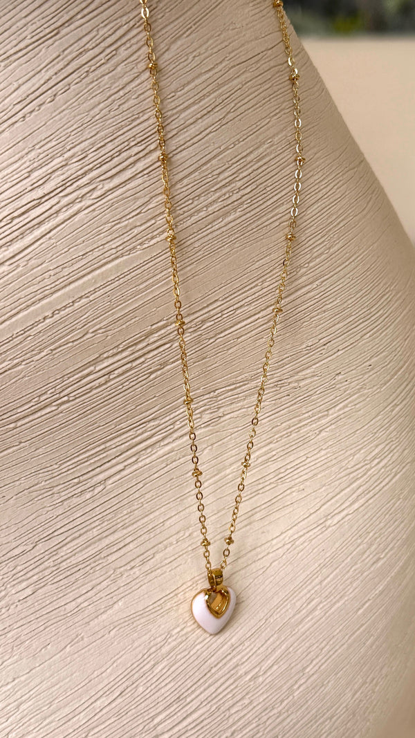Jules Heart 18K Gold Plated Necklace - White