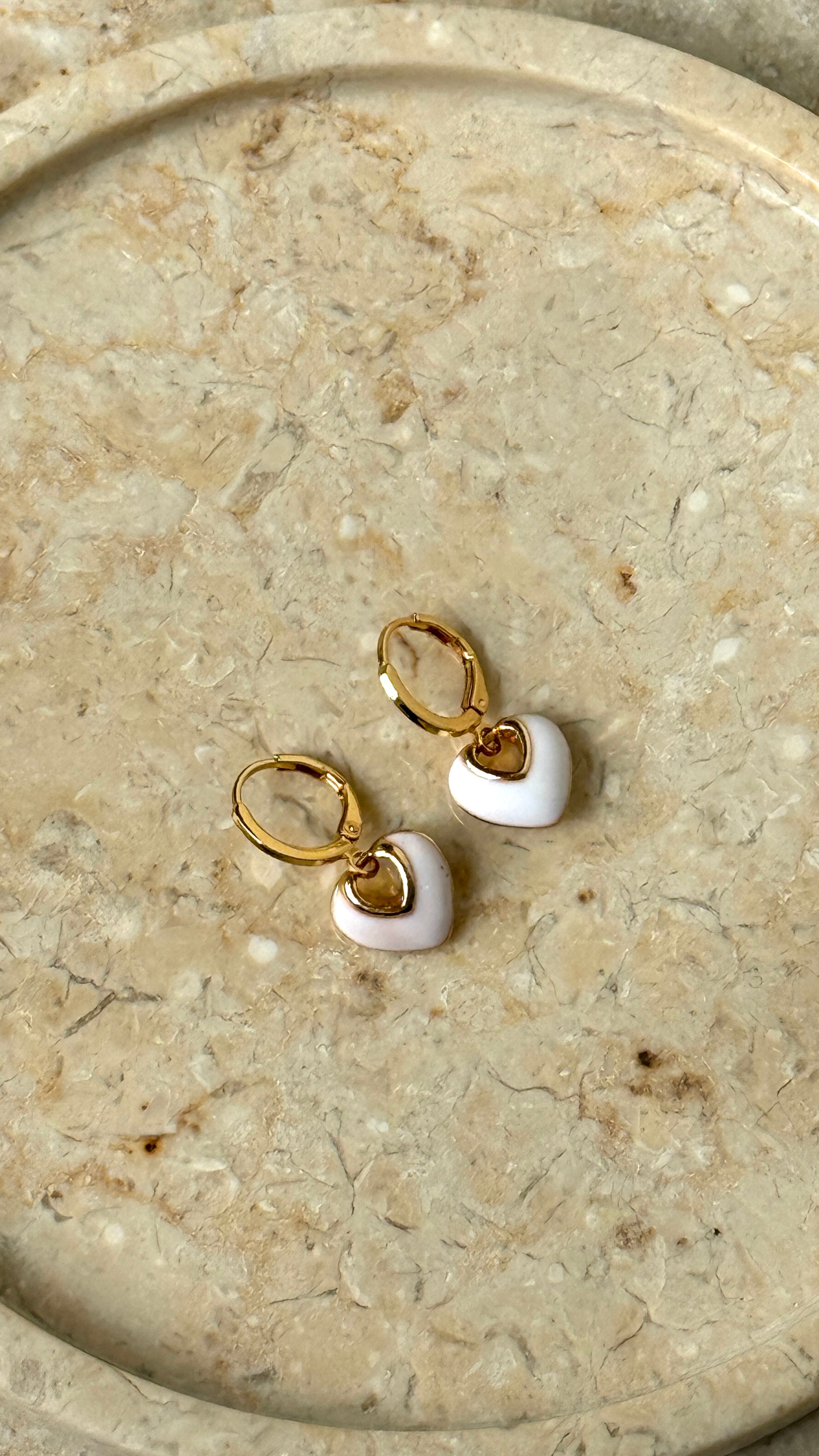 Jules Heart 18K Gold Plated Earrings - White - Billy J