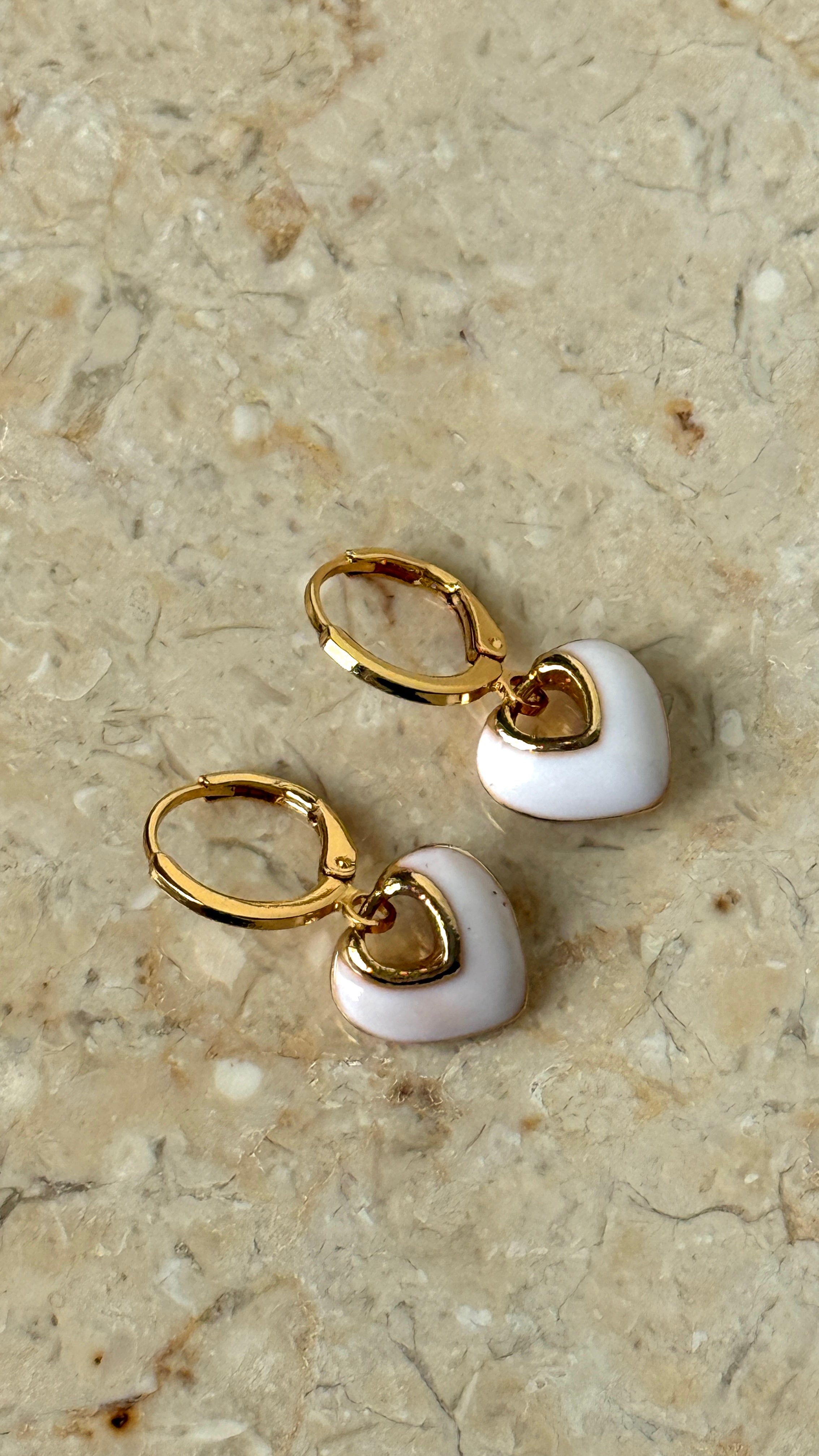 Jules Heart 18K Gold Plated Earrings - White - Billy J