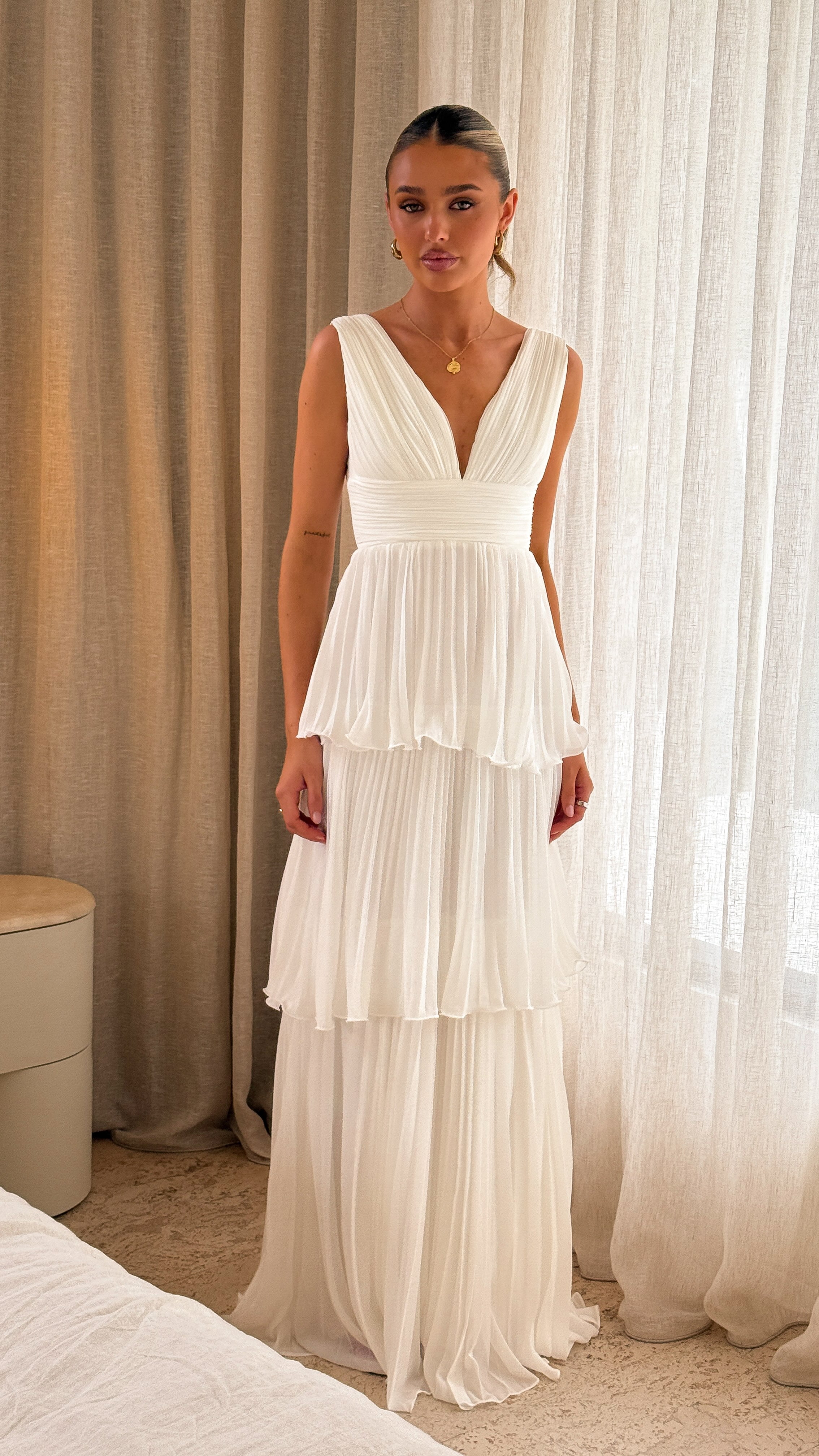 Kaelan Tiered Maxi Dress - White - Billy J