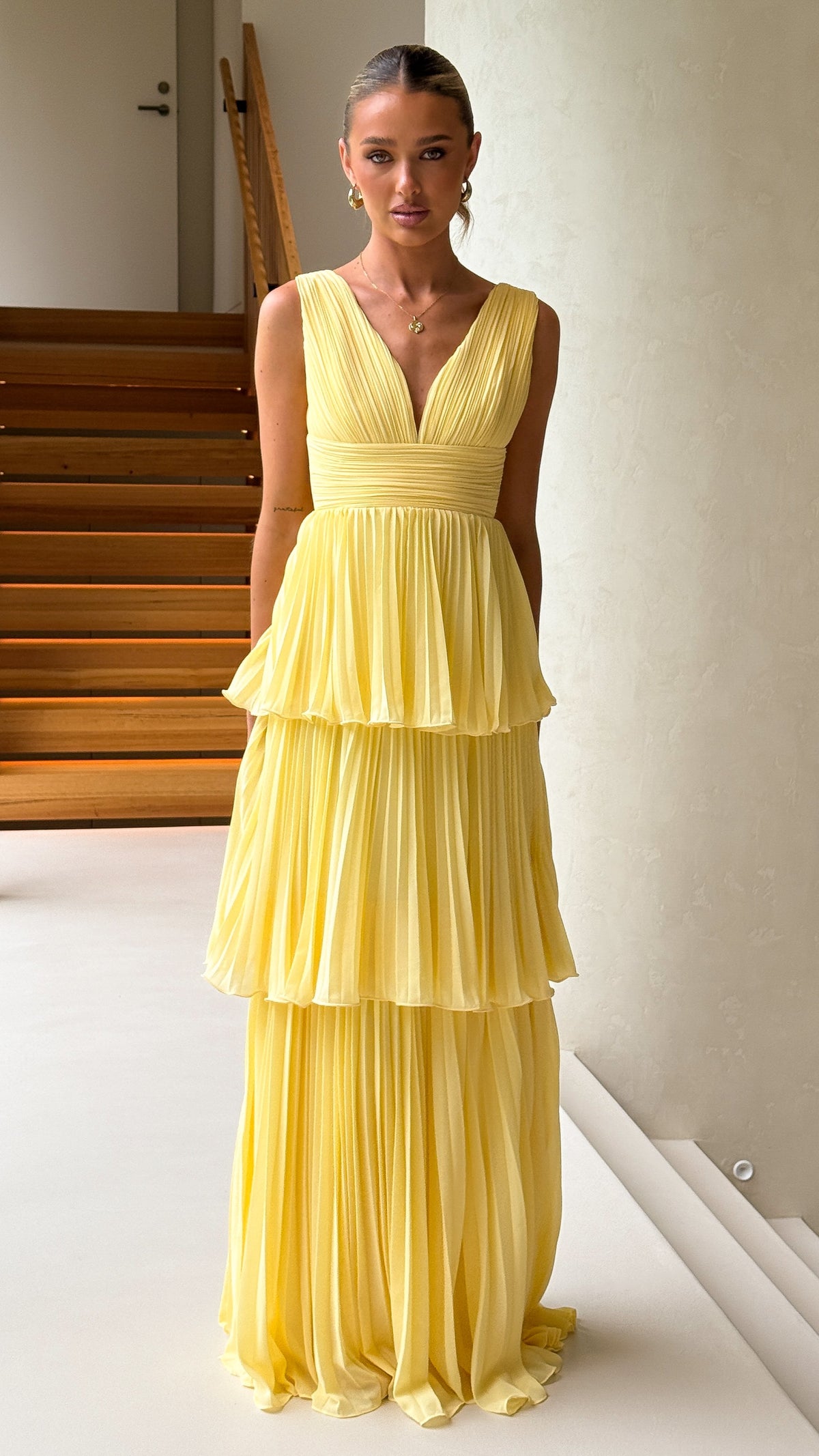 Kaelan Tiered Maxi Dress - Yellow - Billy J