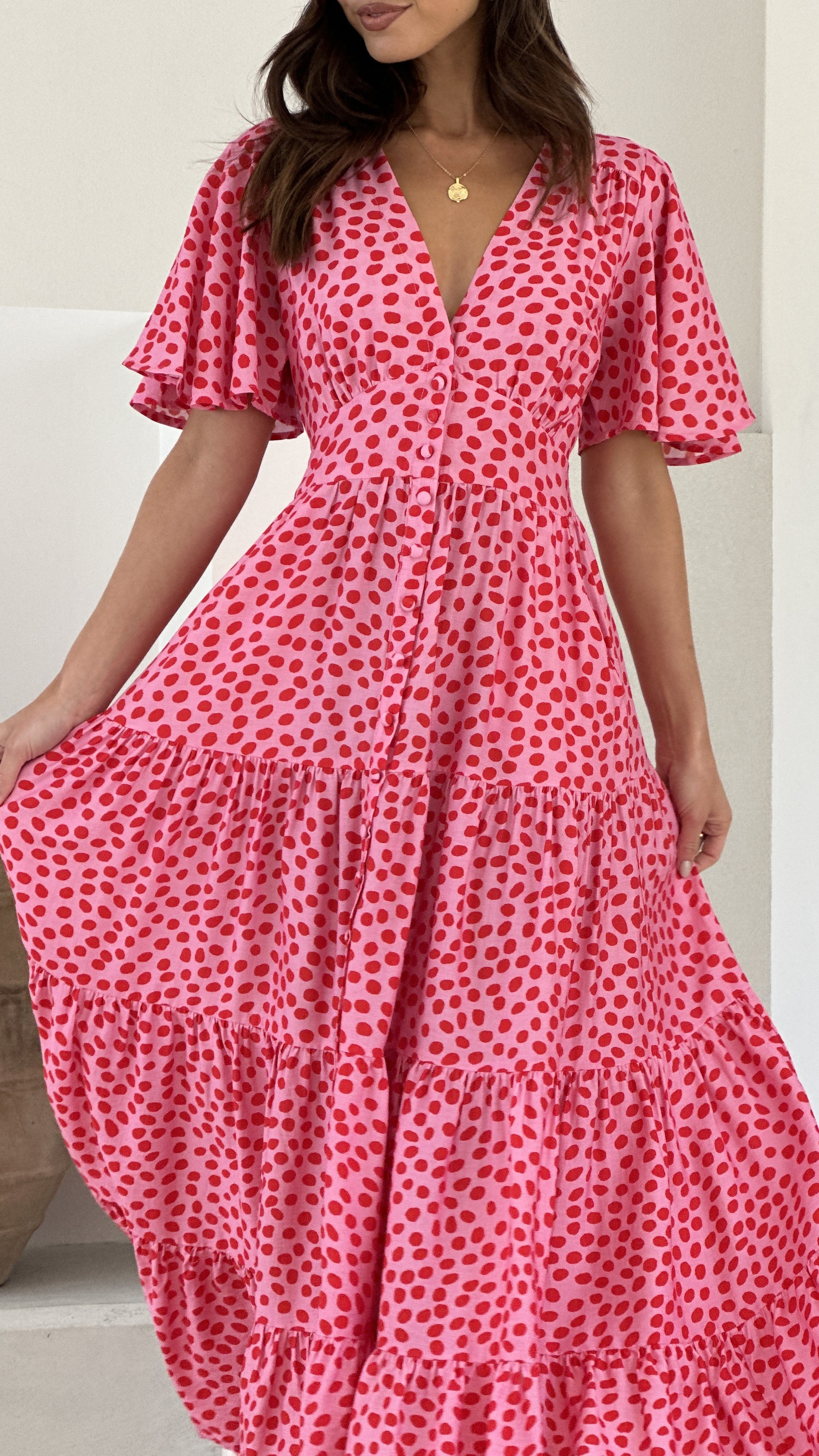 Nola Maxi Dress - Pink/Red Print - Billy J