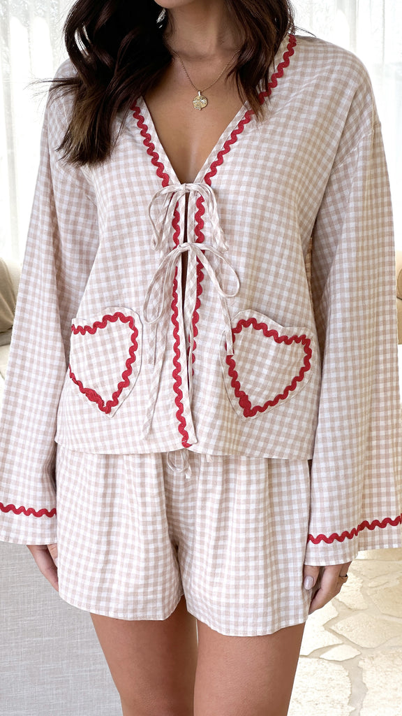 Maia Top and Shorts Set - Beige/Red Gingham - Billy J