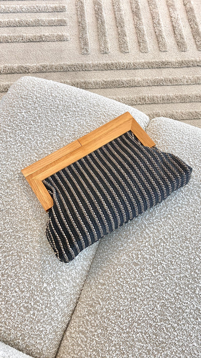 Load image into Gallery viewer, Zoey Thin Stripe Timber Frame Clutch - Black - Billy J
