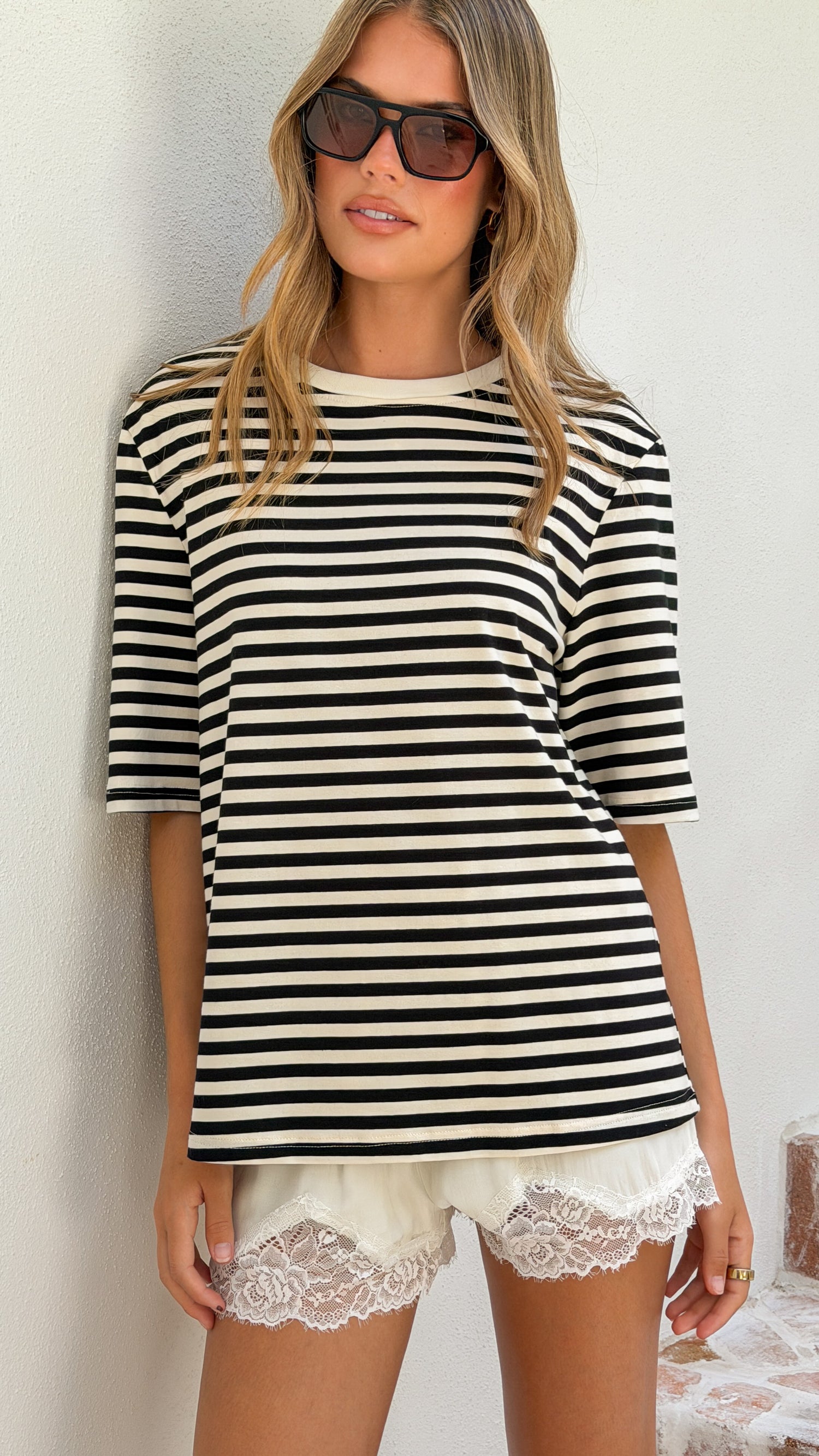 Josie Crew Neck Tee - Black/White Stripe - Billy J