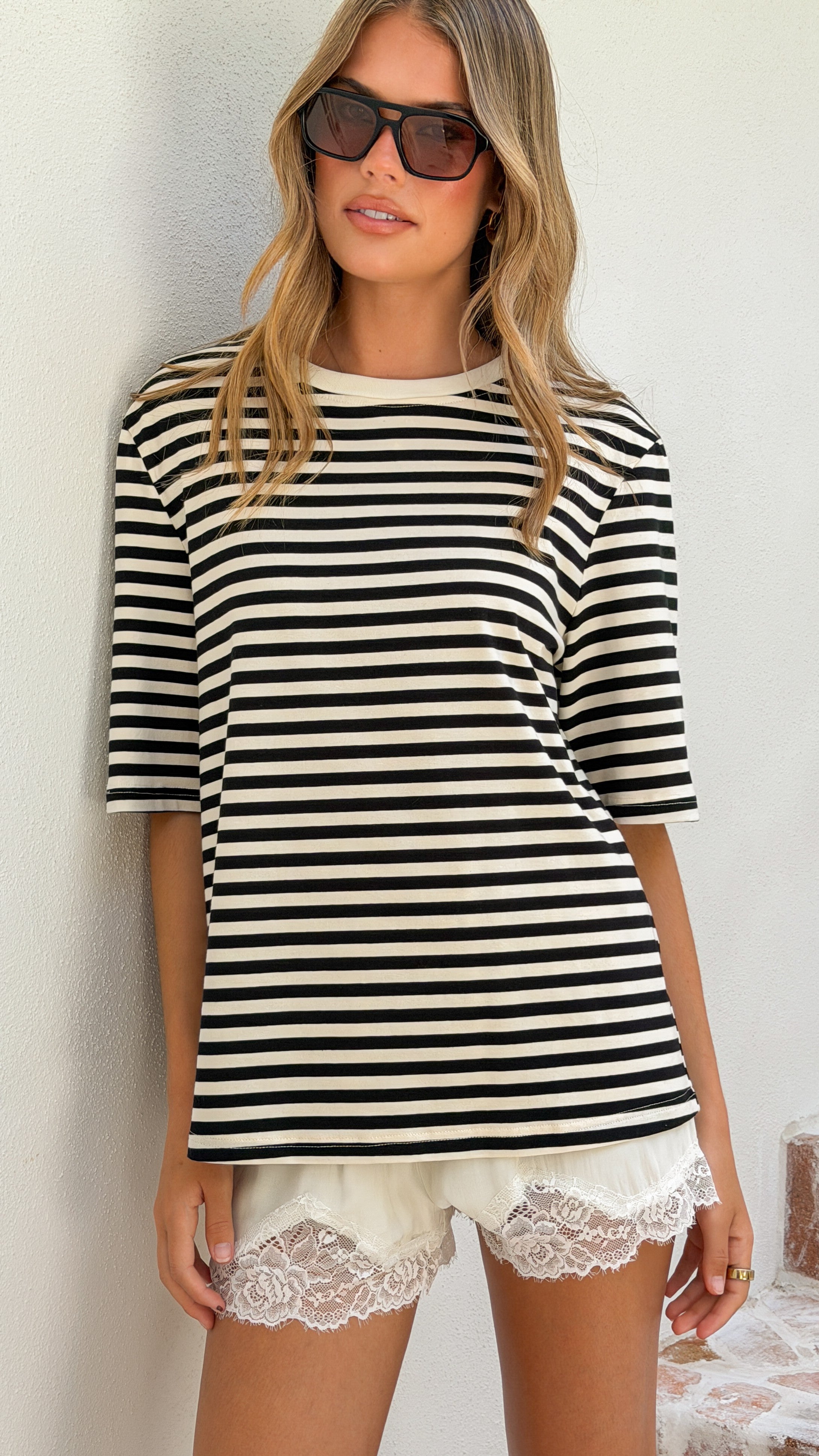 Josie Crew Neck Tee - Black/White Stripe - Billy J