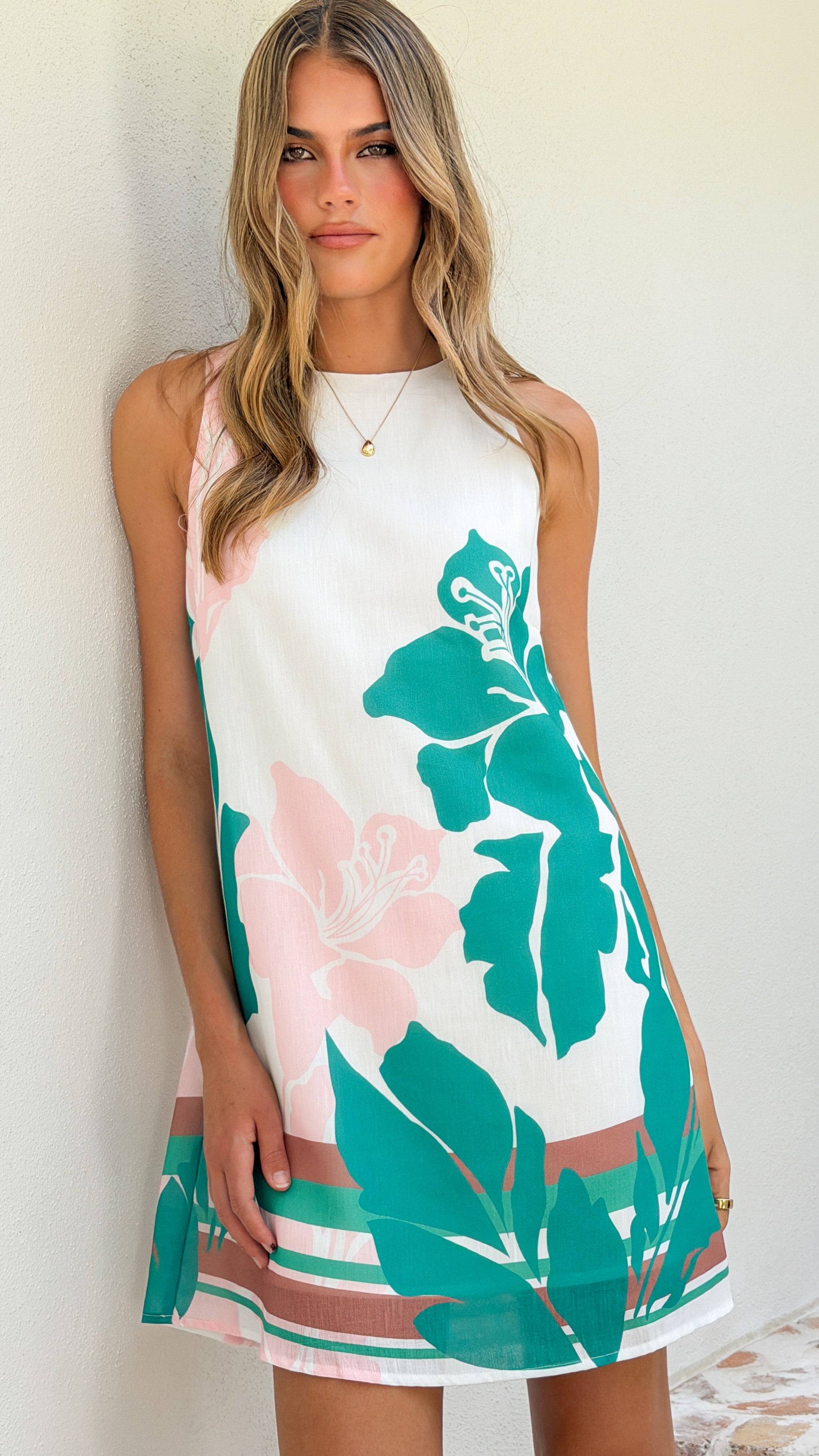 Xandria Mini Dress - Pink/Green Print - Billy J