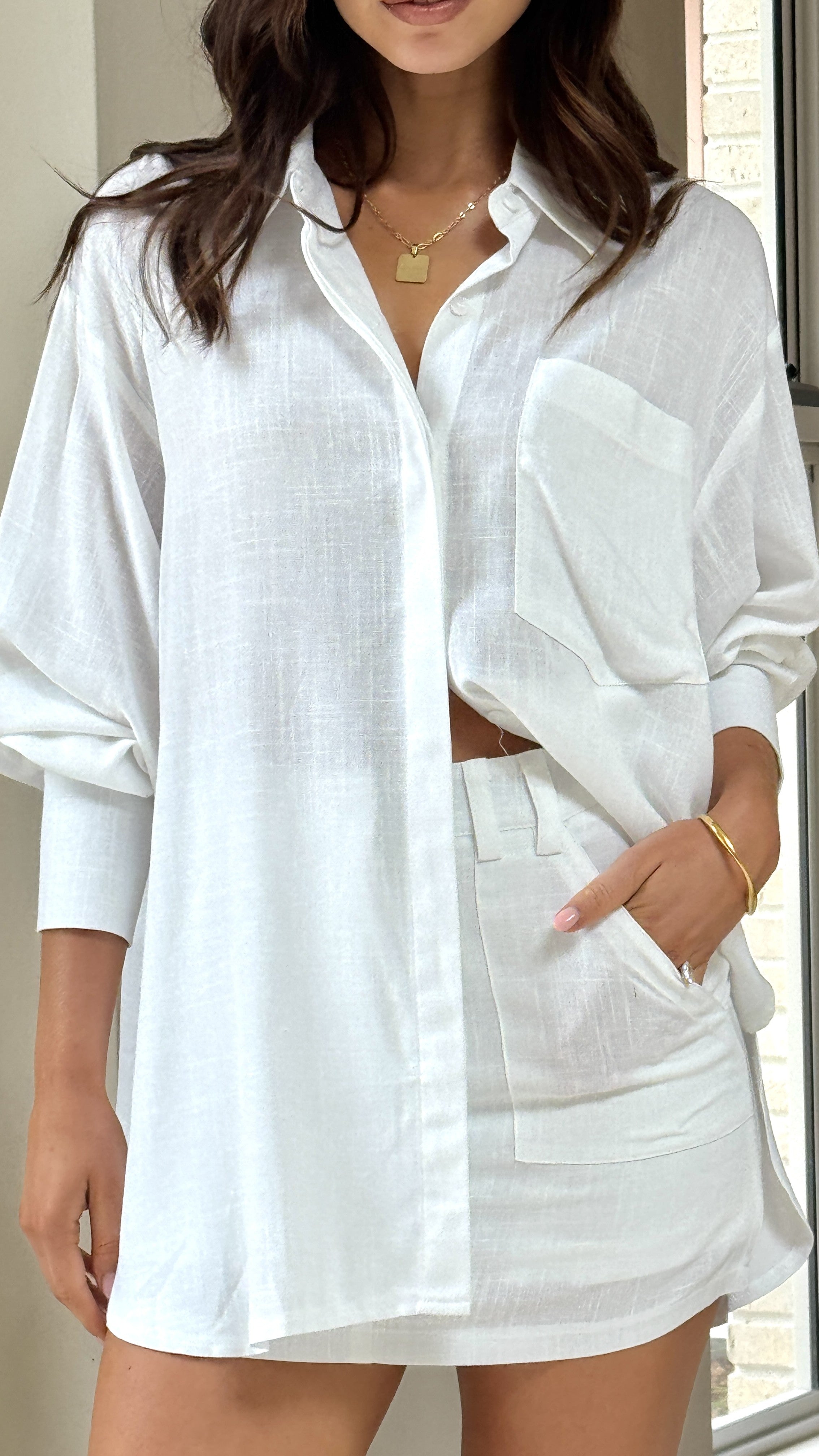 Charla Button Up Top - White - Billy J