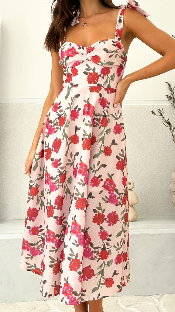 Sylvie Midi Dress - Pink Floral - Billy J