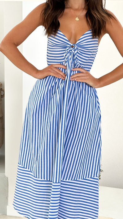 Load image into Gallery viewer, Manon Midi Dress - Blue Stripe - Billy J
