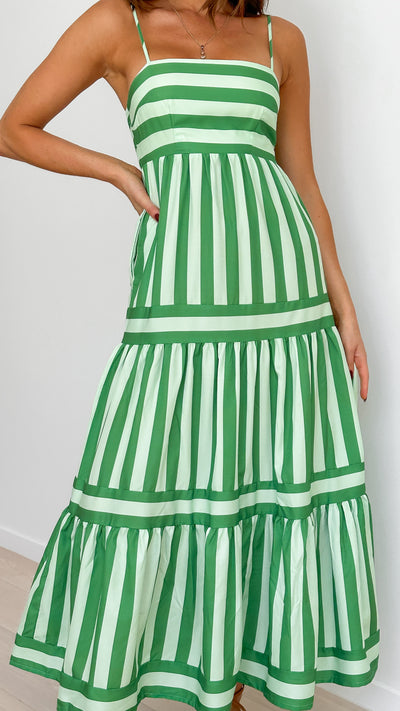 Load image into Gallery viewer, Terrah Maxi Dress - Green Stripe - Billy J
