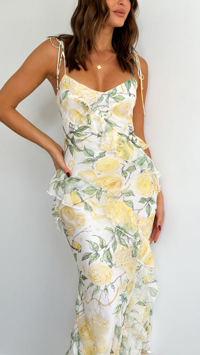 Load image into Gallery viewer, Daiwa Maxi Dress - Yellow Floral - Billy J
