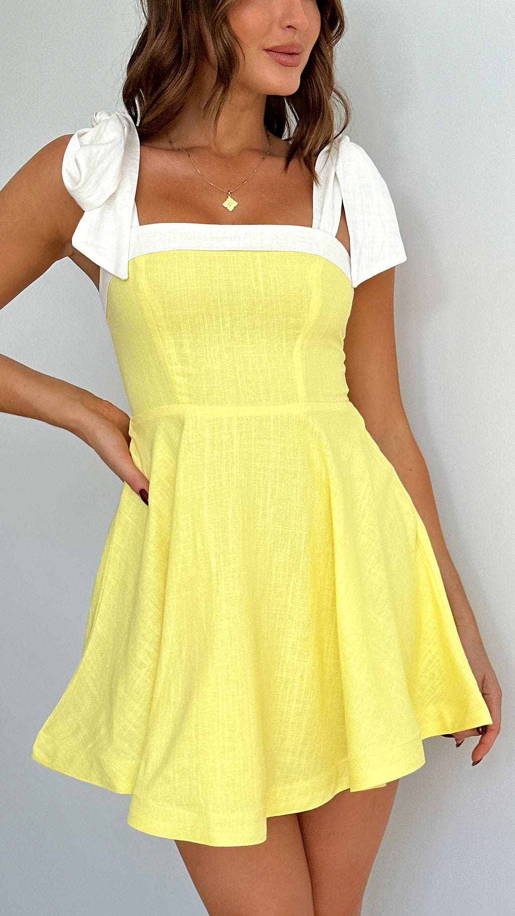 Balta Mini Dress - Yellow / White