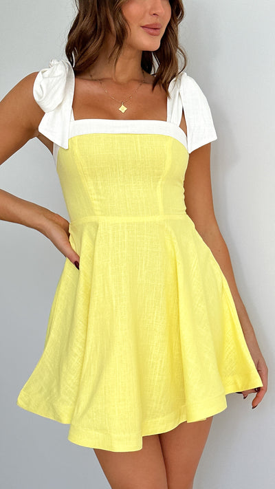 Load image into Gallery viewer, Balta Mini Dress - Yellow / White - Billy J
