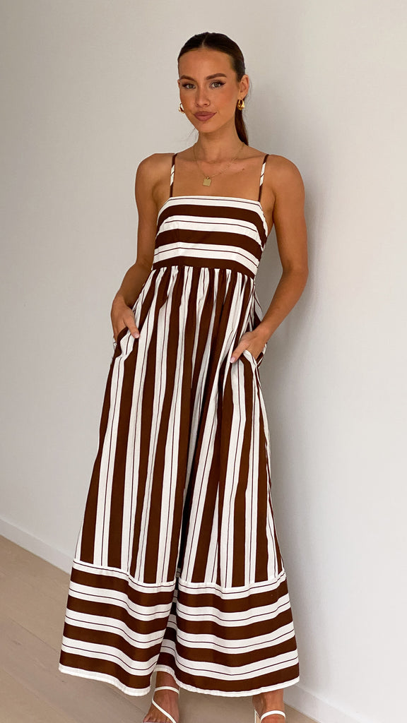Nadie Maxi Dress - Chocolate / White Stripe - Billy J