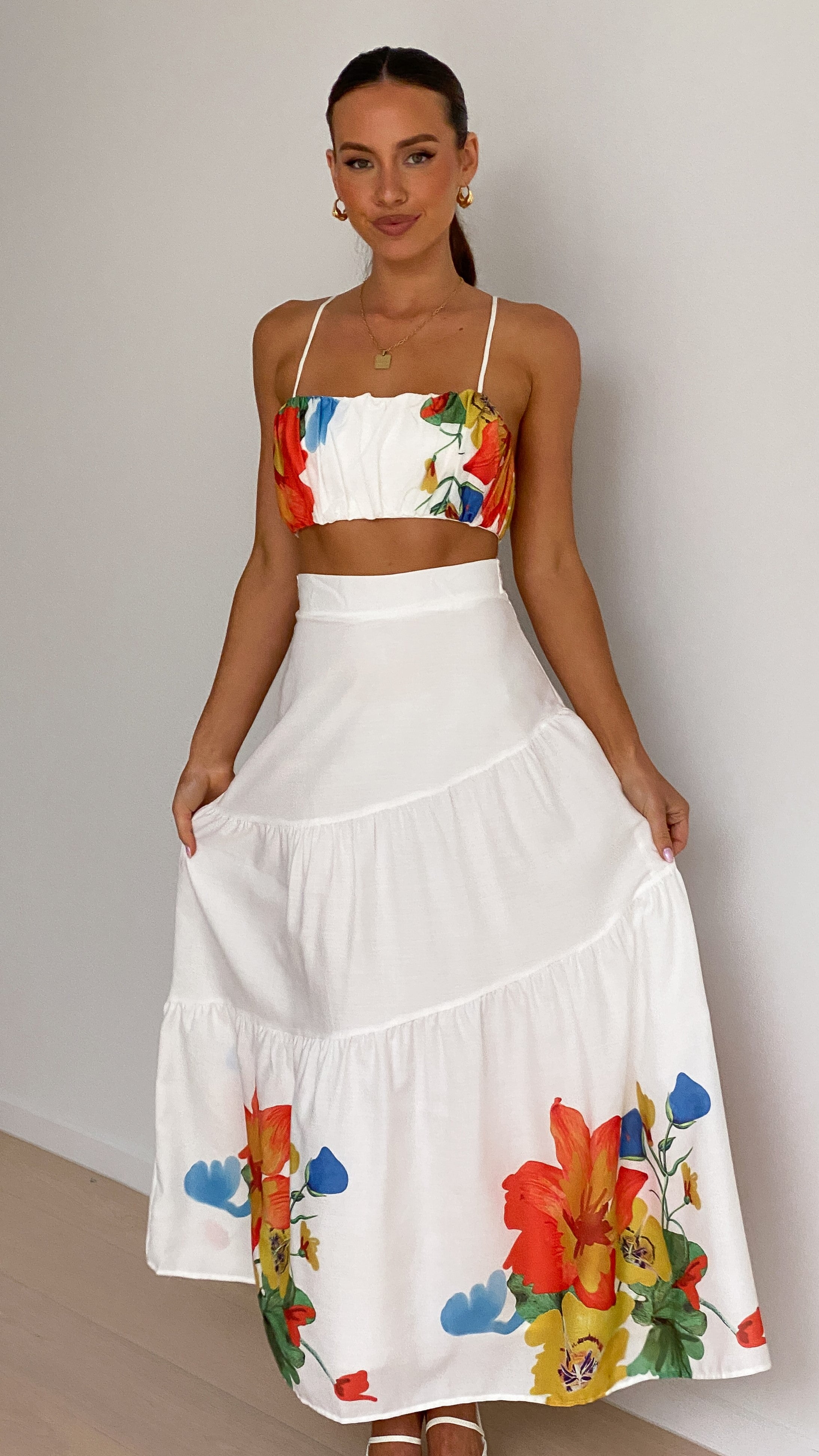 Saraya Top and Skirt Set - White Floral - Billy J