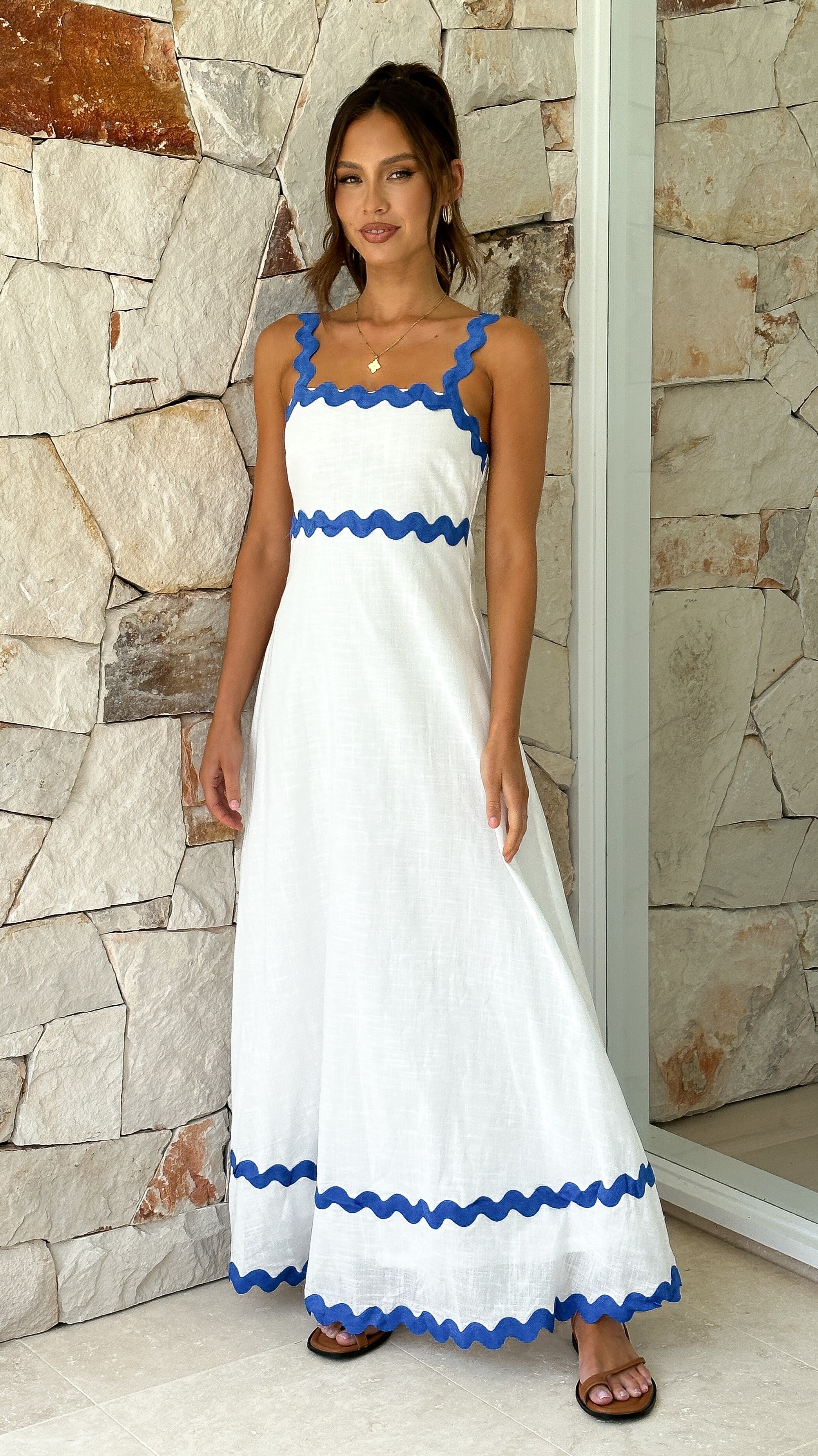 Daleyza Maxi Dress - White / Blue - Billy J