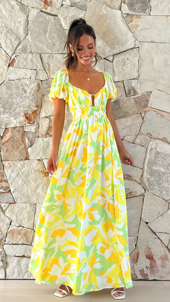 Xaviere Maxi Dress - Yellow / Green Print