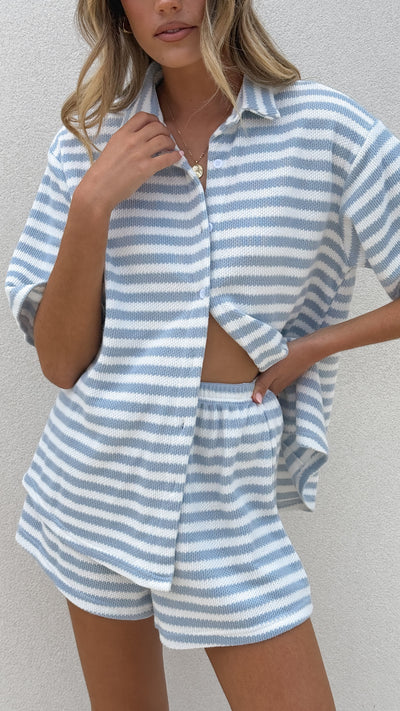 Load image into Gallery viewer, Romi Shirt and Shorts Set - Blue Stripe - Billy J
