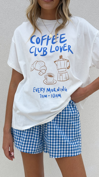 Load image into Gallery viewer, Coffee Club Lover Top and Shorts Set - White/Blue - Billy J
