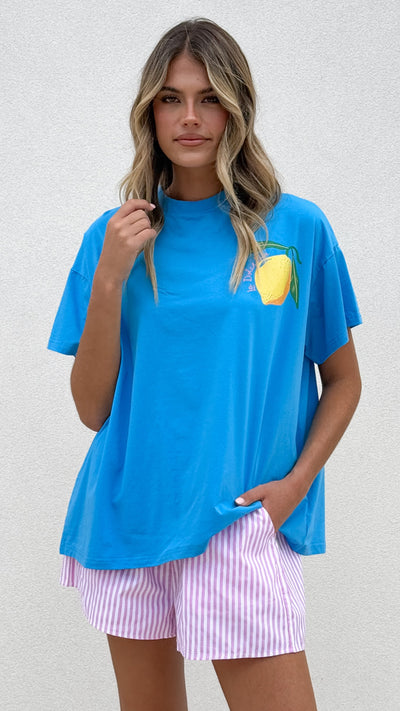 Load image into Gallery viewer, Limoncello Top and Shorts Set - Blue/Pink - Billy J
