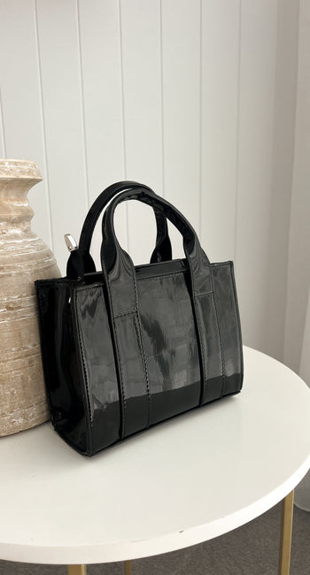 Mallory High Shine Mini Tote Bag - Black