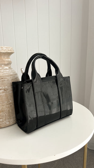 Load image into Gallery viewer, Mallory High Shine Mini Tote Bag - Black - Billy J
