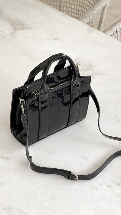 Load image into Gallery viewer, Mallory High Shine Mini Tote Bag - Black
