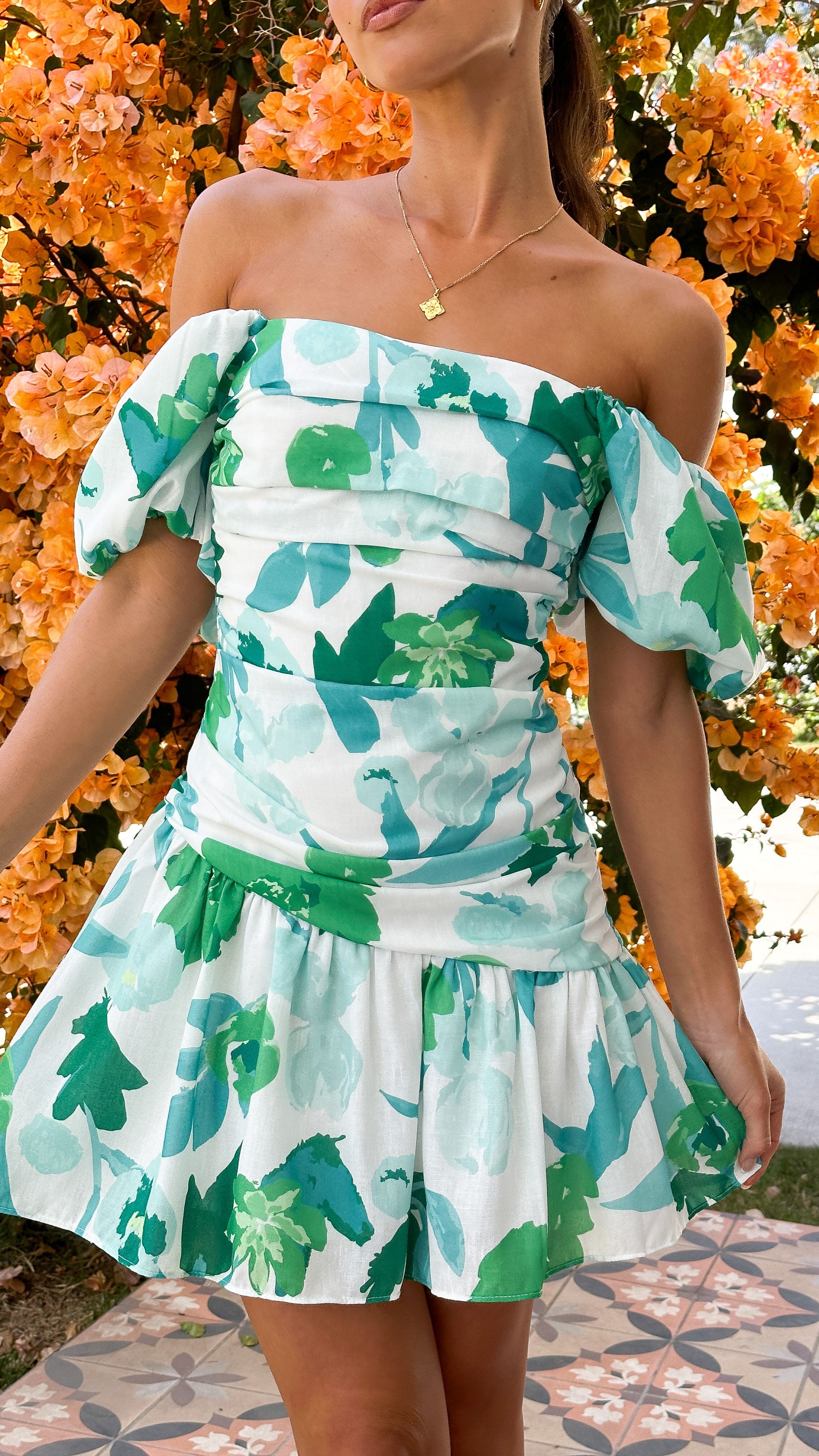 Cadee Mini Dress - Green Floral
