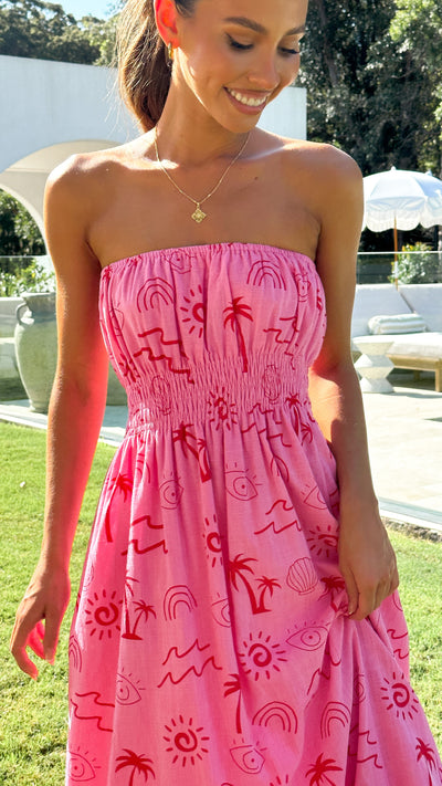 Load image into Gallery viewer, Galatia Maxi Dress - Pink/Red Wave
