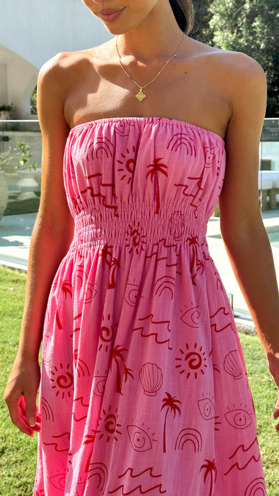 Load image into Gallery viewer, Galatia Maxi Dress - Pink/Red Wave - Billy J
