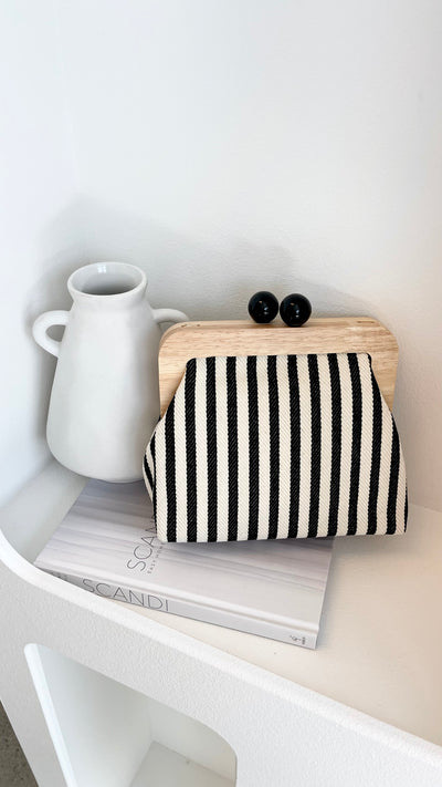 Load image into Gallery viewer, Neve Canvas Stripe Timber Clutch - Black / White - Billy J
