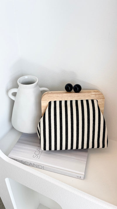 Load image into Gallery viewer, Neve Canvas Stripe Timber Clutch - Black / White - Billy J
