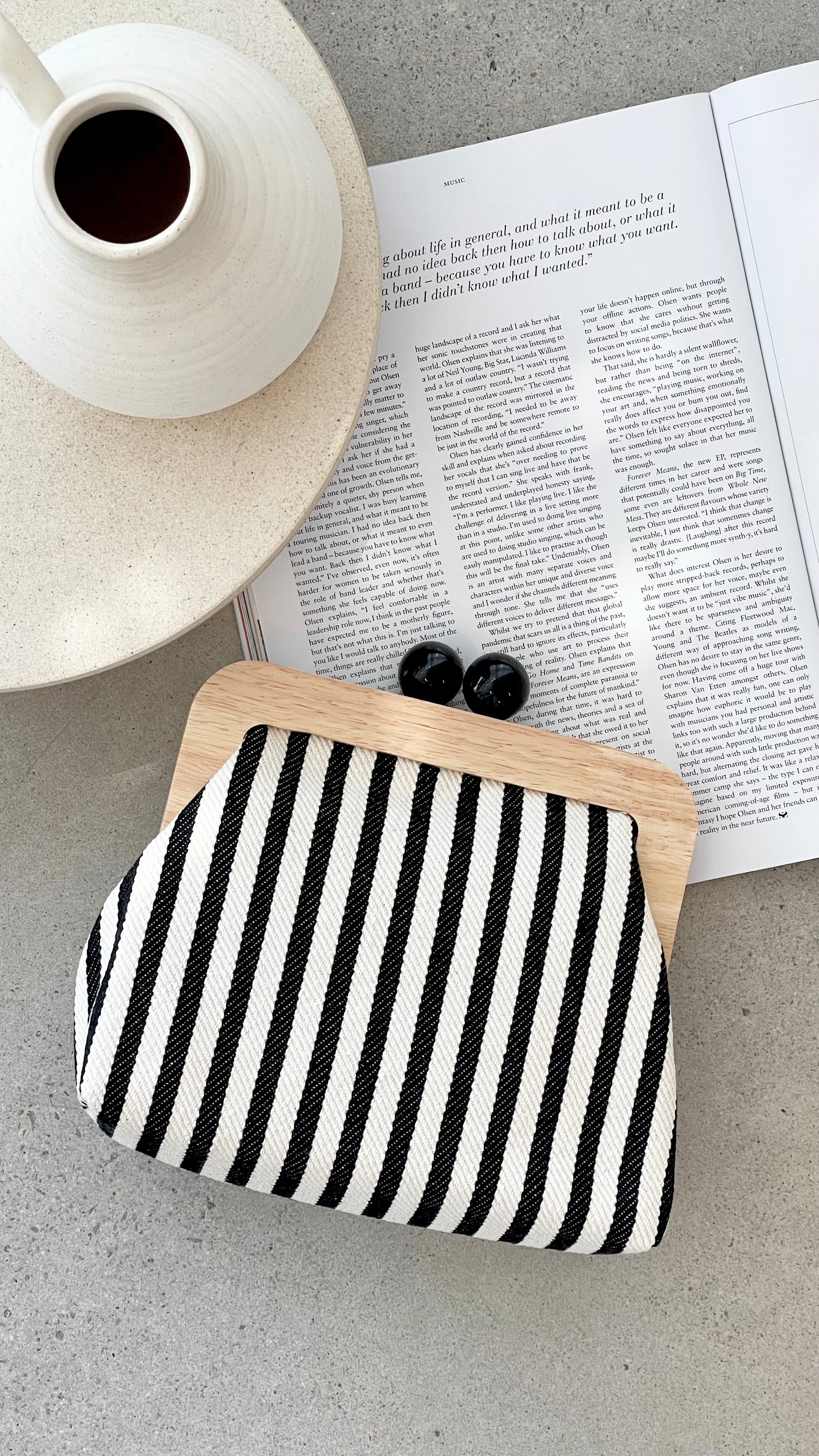 Neve Canvas Stripe Timber Clutch - Black / White - Billy J