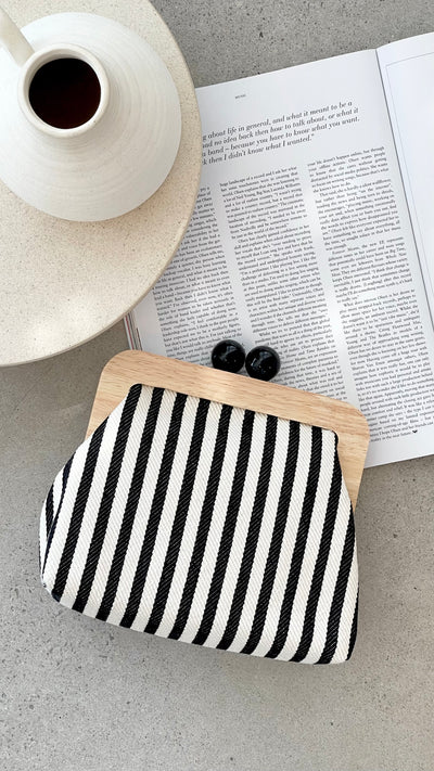 Load image into Gallery viewer, Neve Canvas Stripe Timber Clutch - Black / White - Billy J
