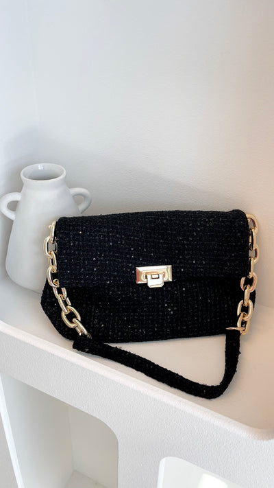 Load image into Gallery viewer, Fion Boucle Chain Strap Handbag - Black - Billy J
