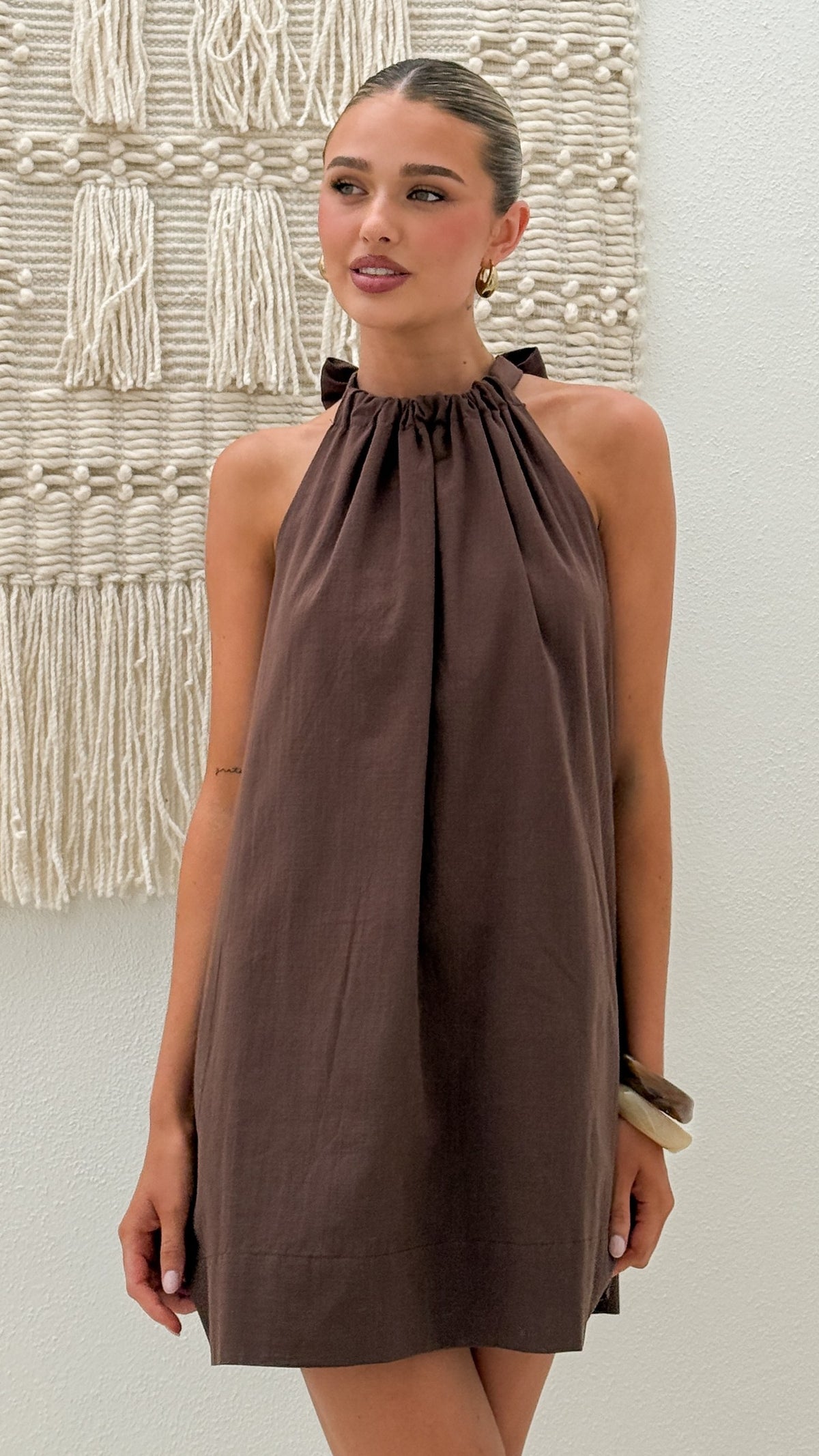 Demy Halter Mini Dress - Chocolate - Billy J