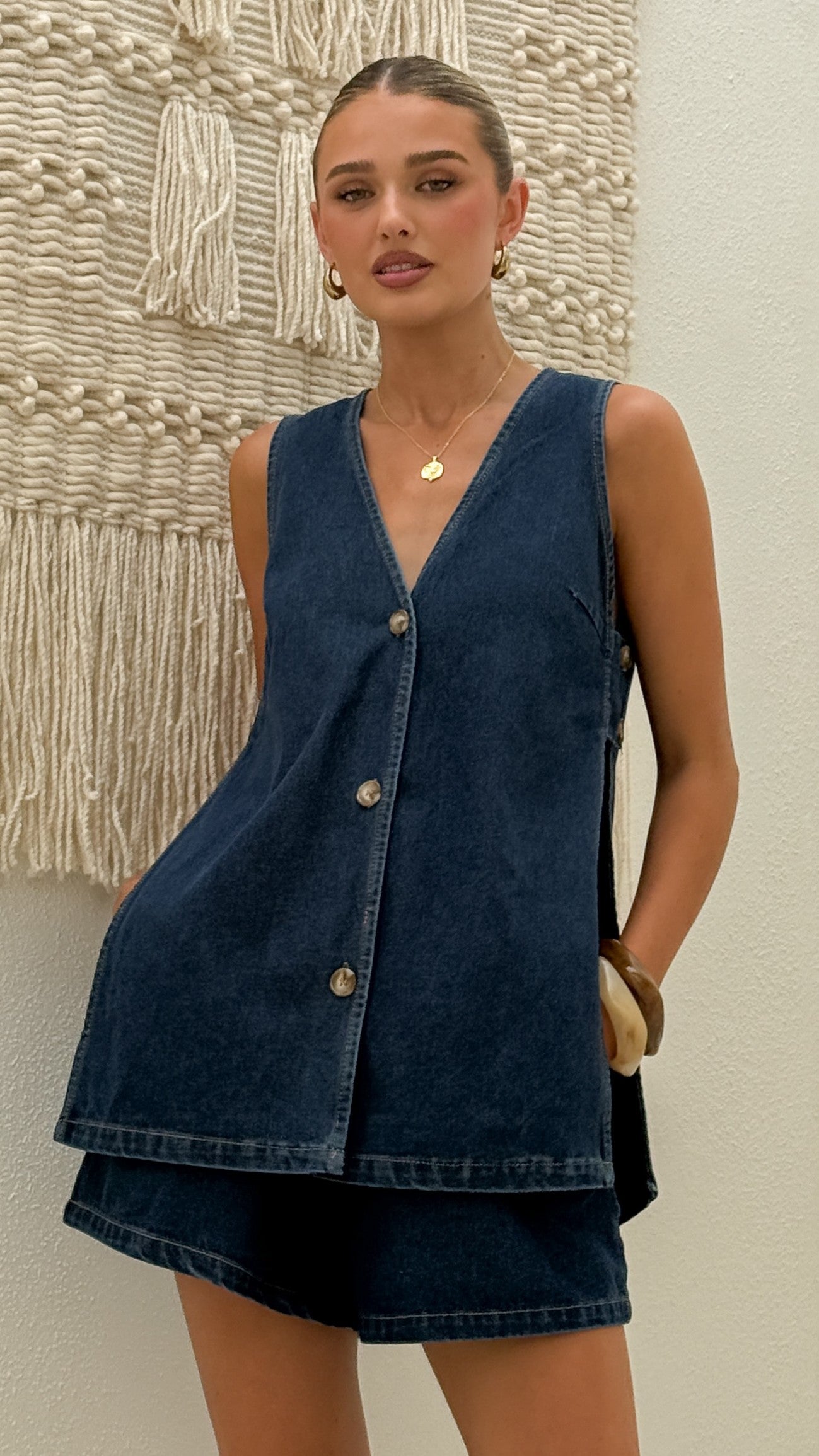 Hayley Vest and Shorts Set - Dark Denim - Billy J