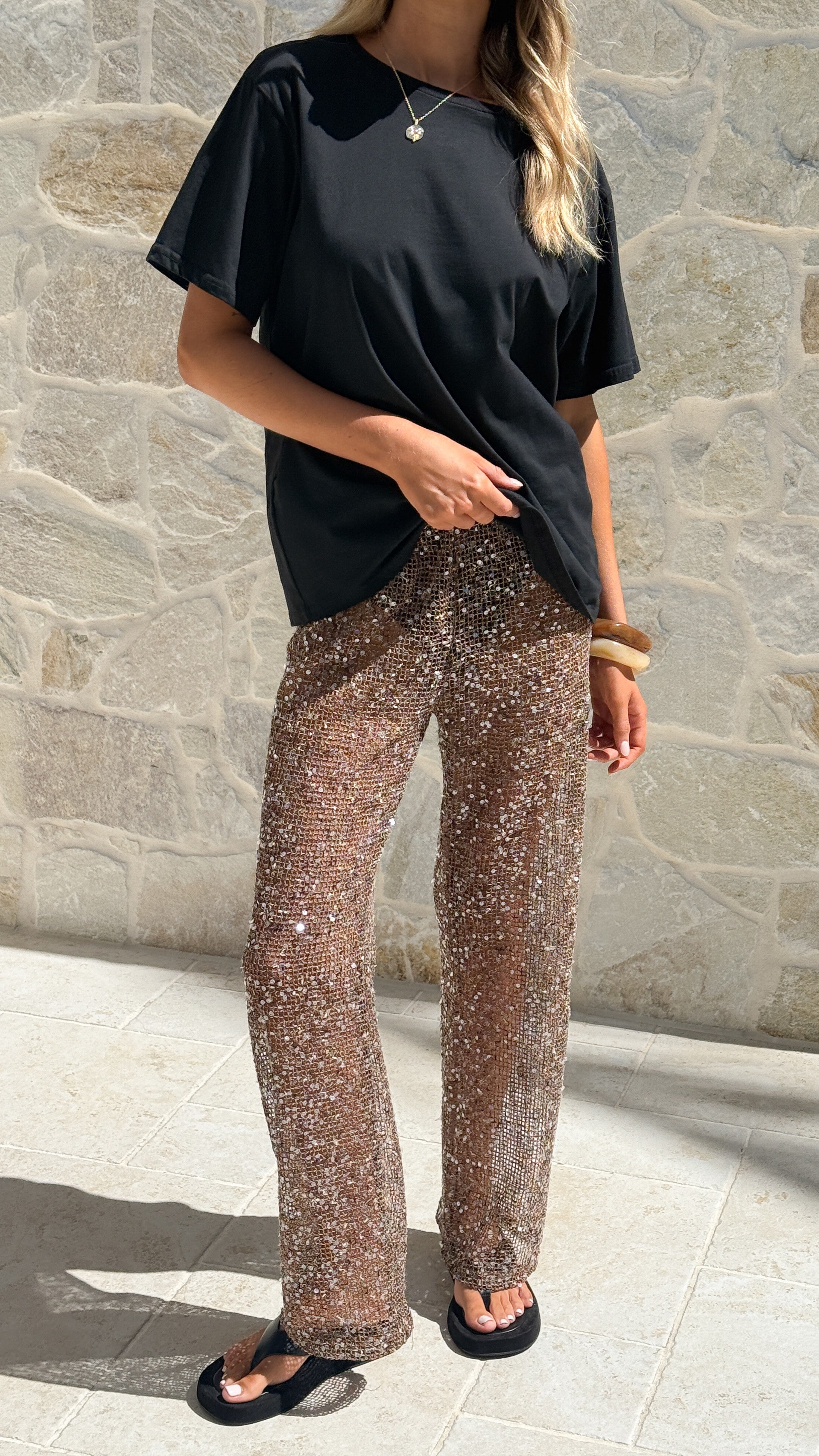 Zinnia Sequins Pant - Mocha - Billy J