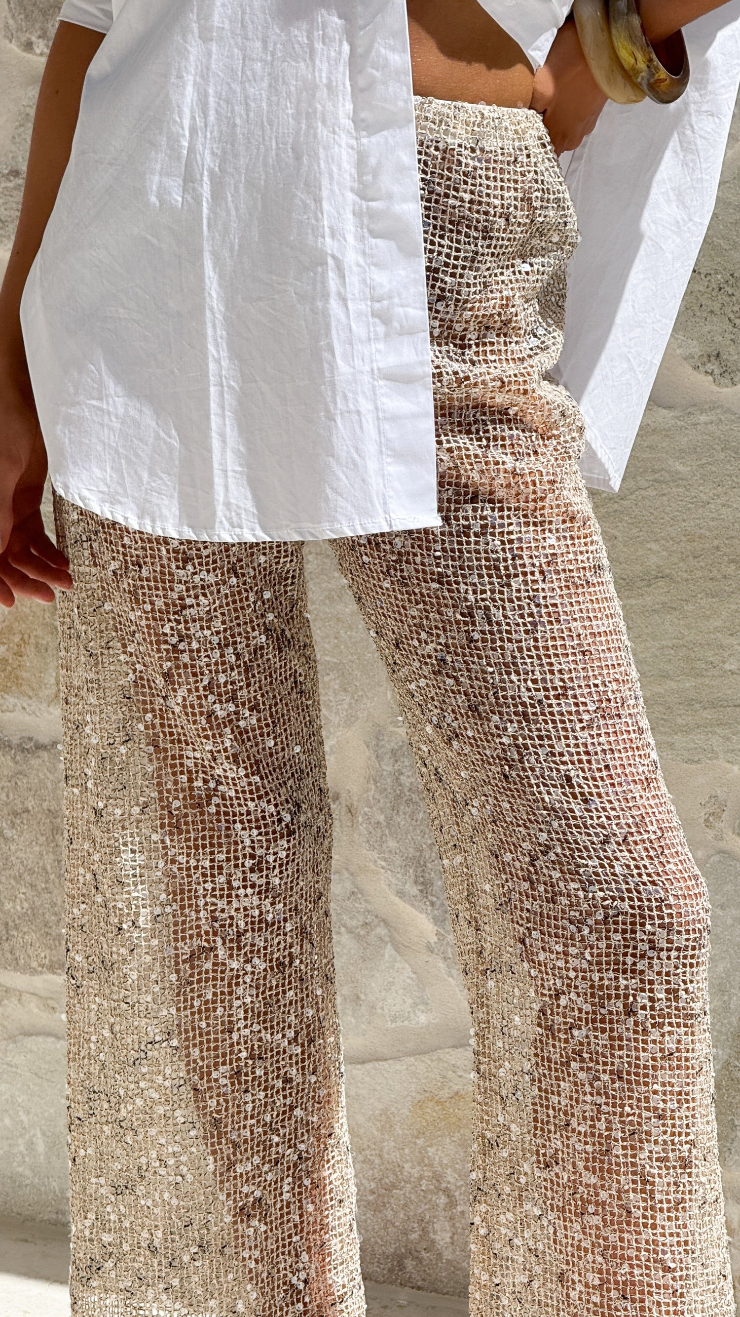 Zinnia Sequins Pant - Beige - Billy J