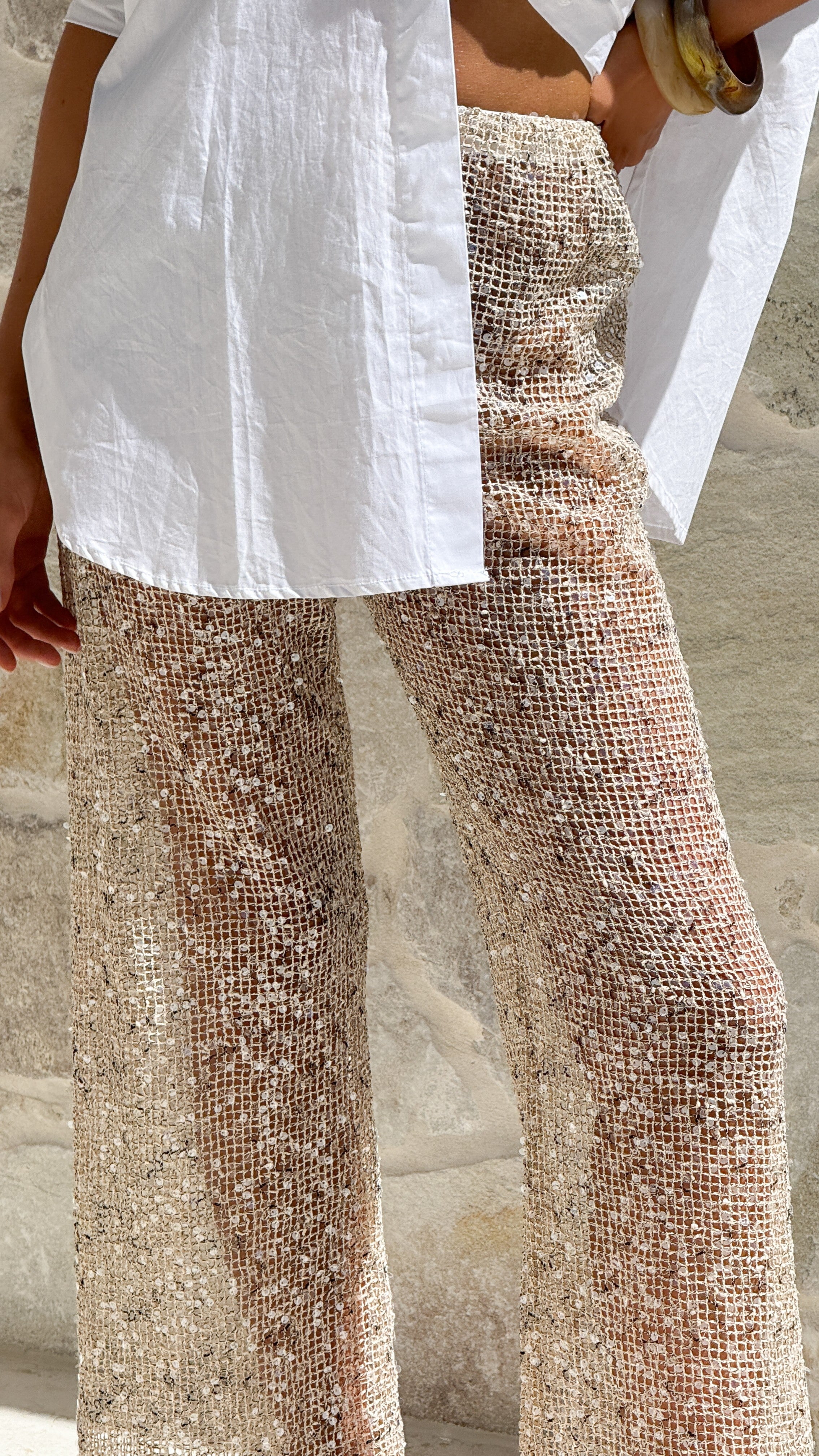 Zinnia Sequins Pant - Beige - Billy J