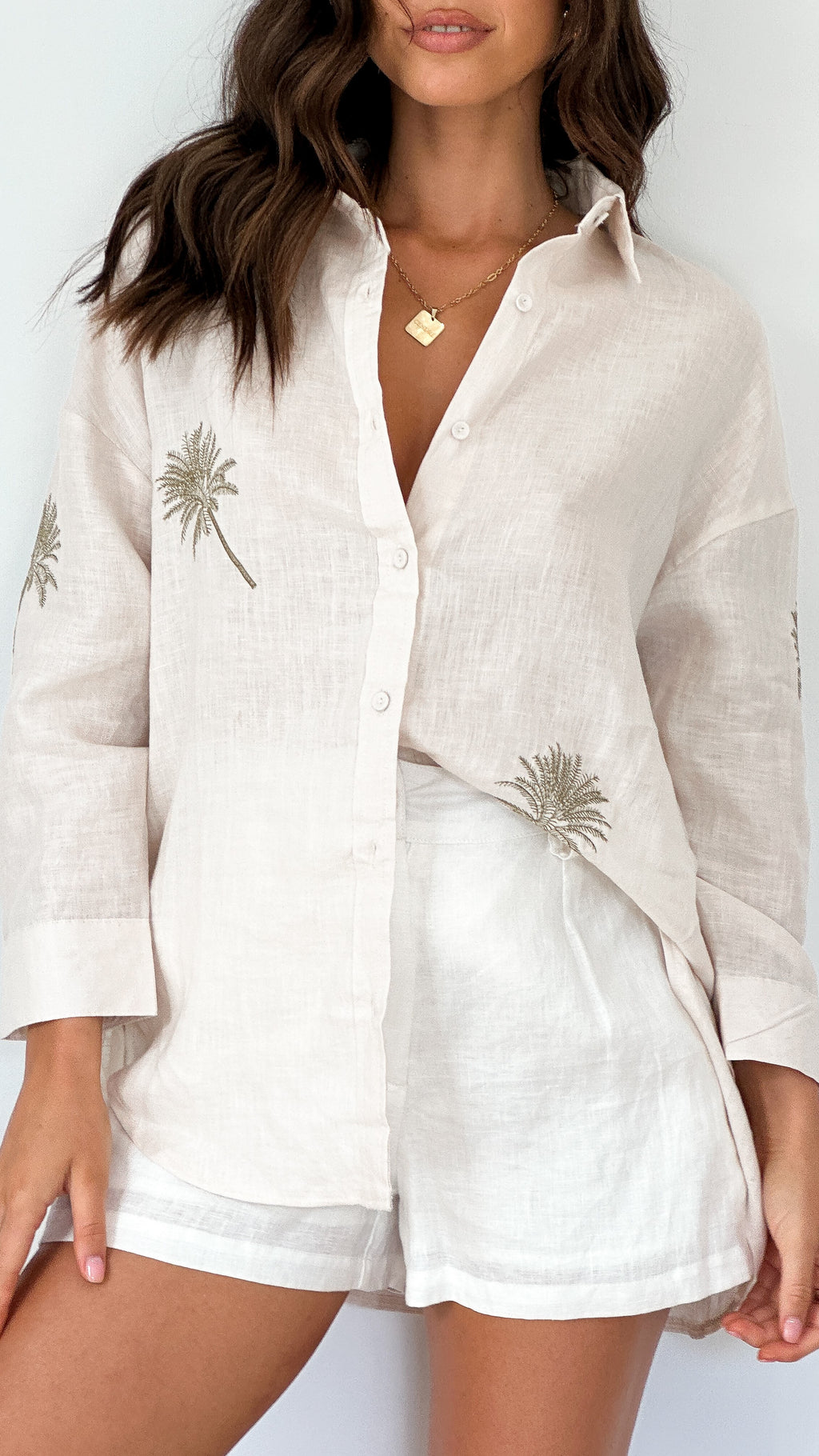 Natalie Button Up Shirt - Palm Print