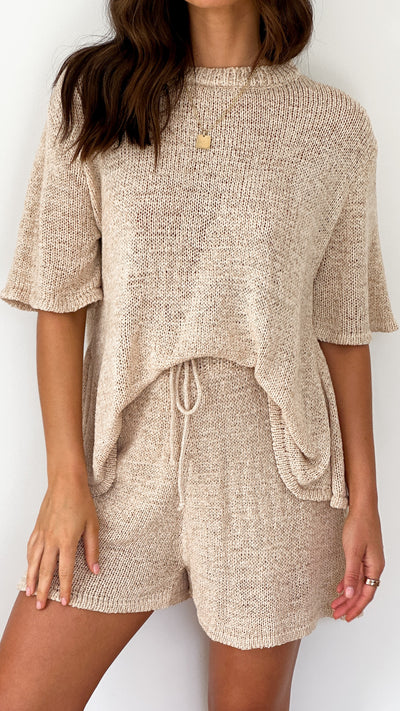 Load image into Gallery viewer, Habiba T-Shirt and Shorts Set - Beige Knit - Billy J
